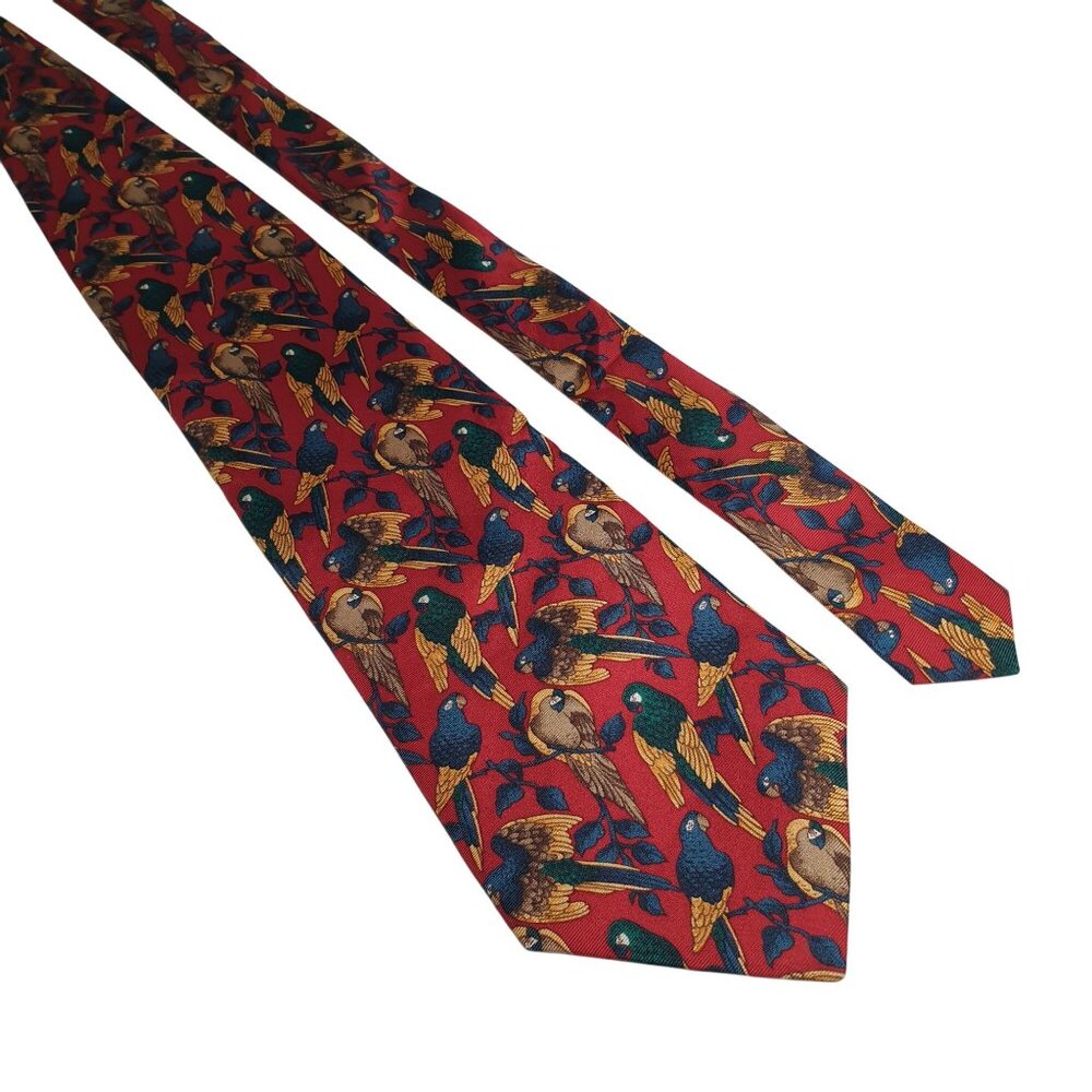 Vintage Necktie Van Heusen 417 Bird Pattern Men Tie Parrot Aviary Vet All Silk
